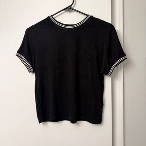 Black Crop Top with Striped neckline and sleeves